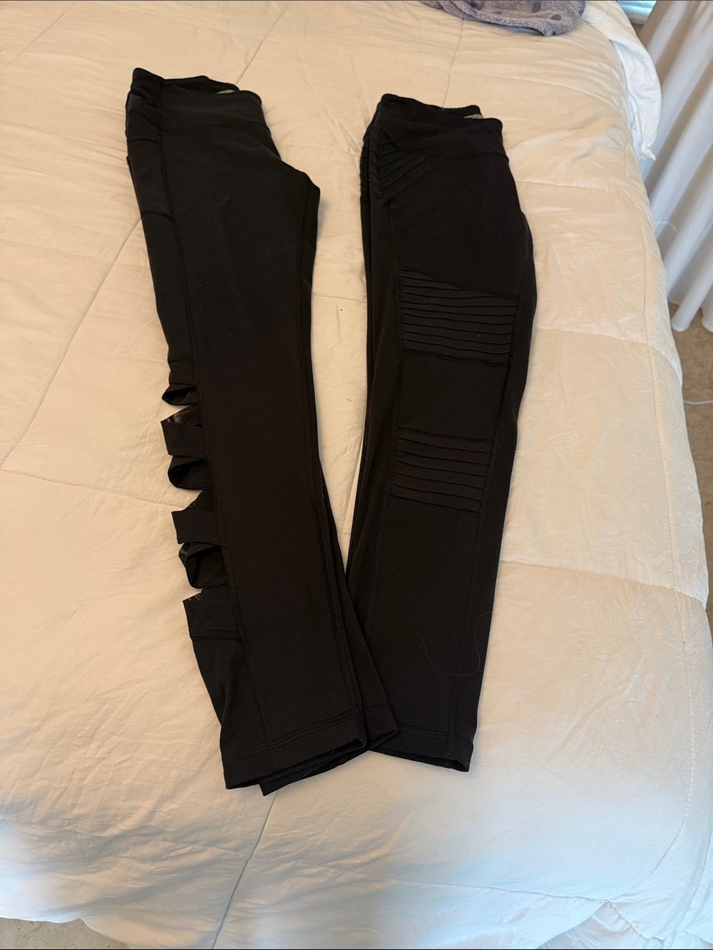 Women's Black Ruffle Side & Moto Panel Leggings